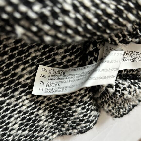 Zara Knit Sweater Boat Neck Long Sleeve Black White Wool Blend Size M Casual - Picture 13 of 13